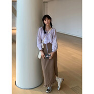 依樂(lè )琦鹽系輕熟女春秋法式小香風(fēng)紫襯衫長(cháng)裙套裝 系帶紫色襯衫 S 【小香風(fēng)套裝秋款/女裝秋季新款套裝/秋裝小香風(fēng)套