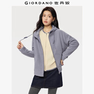 佐丹奴外套女搖粒絨品牌膠章寬松連帽拉鏈衛衣開(kāi)衫女05373854