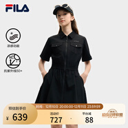 FILA 斐樂(lè )官方女裝梭織工裝連衣裙2025夏季新款時(shí)尚涼感防曬收腰裙子 正黑色-BK L 170/88A/L