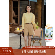 茵曼（INMAN）法式立領(lǐng)荷葉邊泡泡袖襯衫襯衣18236304 陽(yáng)光黃 M