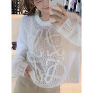 春秋慵懶風(fēng)寬松毛衣外套新款鏤空字母手鉤無(wú)袖針織衫披肩上衣女裝 白色【長(cháng)袖】 均碼