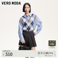 VEROMODA襯衫女2025新款拼接菱格紋撞色套頭襯衫325251003 淺灰色加花色 M