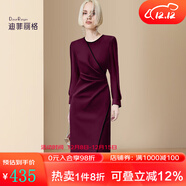 迪菲麗格春季2025新款女裝淑女連衣裙褶皺修身中長(cháng)款深紅色裙子可打底 圖片色 S
