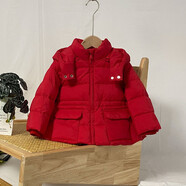 禾雪專(zhuān)柜新品兒童羽絨服嬰幼兒女小童短款冬季保暖童裝韓版潮外套 大紅 120 (M) c