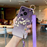 MEKS適用華為Pura70手機殼女款Pura70pro小清新Pura70pro保護套P70Ultra防摔腕帶支架P70手機殼全包水 液態(tài)殼-草紫色-水墨紫玉蘭浮雕腕帶-果紫斜跨 華為P30