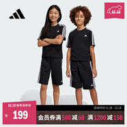 adidas男女大童休閑簡(jiǎn)約三條紋純棉運動(dòng)短褲新款阿迪達斯輕運動(dòng) 黑色/白色     176