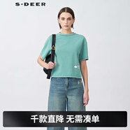 S.DEER圣迪奧女裝25年新品時(shí)尚圓領(lǐng)字母印花短袖T恤S25260106 青綠/26 S