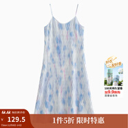茵曼（INMAN）波西米亞吊帶油畫(huà)連衣裙女2025夏季新款度假裙子 藍色 M