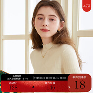 三彩冬款純色坑條針織衫木耳邊半高領(lǐng)修身打底內搭簡(jiǎn)約女 米白色 M