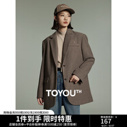 初語(yǔ)咖啡色加厚呢子大衣女2023冬季新款款通勤風(fēng)墊肩毛呢西裝外套 淺咖色 L