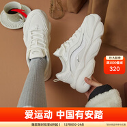 安踏喵喵鞋3丨老爹鞋女鞋冬季輕便厚底貓爪增高休閑鞋運動(dòng)鞋 【喵喵鞋】象牙白/銀色-1(革面) 36