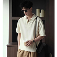 路林狼 L夏季涼感雙V領(lǐng)短袖POLO衫男2025新款翻領(lǐng)拼接上衣服襯衫領(lǐng)半袖T恤 杏色_短袖 M