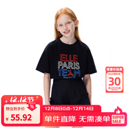 ELLE KIDS 清倉促銷(xiāo) 純棉圓領(lǐng)休閑風(fēng)夏季新款男女兒童通用印花字母短袖T恤 黑色 110/120