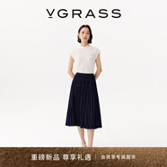 VGRASS25早秋新款高溫定型不規則立體壓褶仿雙縐A字半身裙長(cháng)半裙 花青黛色 XS