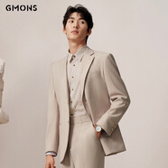 吉約蒙（G·MONS）西服套裝男士商務抗皺易打理休閑西裝套裝結(jié)婚新郎職業(yè)正裝西裝 香檳色A版【上衣+褲子】C0020 48