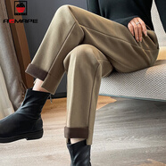 AEMAPE加絨加厚毛呢褲子女2025春秋冬新款寬松蘿卜哈倫煙管褲顯瘦保暖 卡其色  M