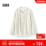 森馬（Semir）毛衣女冬圍巾蕾絲V領(lǐng)絞花寬松2025優(yōu)雅小性感套頭衫109725107011