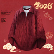 花花公子（PLAYBOY）毛衣男士秋冬新年戰袍圣誕新年紅假兩件保暖打底針織衫騏驥紅