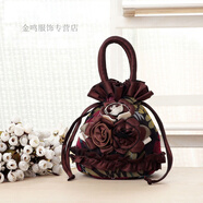 暢印 民族風(fēng)繡花手提包逛街買(mǎi)菜手拎小布包手機包中老年抽帶水桶包 咖啡色