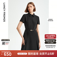 朗姿【尖貨補單】黑白色顯瘦輕禮服襯衫連衣裙女夏新款復古小黑裙裙子 黑色2 L 165/84A