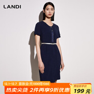 藍地（LANDI）【三醋酸】圓領(lǐng)收腰短袖連衣裙女年夏季新款裙子 藏青色 S