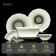 藍印東方景德鎮陶瓷餐具套裝家用半刀泥刻花簡(jiǎn)約高檔碗碟套裝菜盤(pán)飯碗禮盒 【國色-透白】26頭餐具套裝