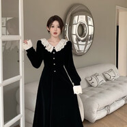 依樂(lè )琦赫本風(fēng)黑色絲絨蕾絲裙2025年春季 黑色連衣裙(版)【氣場(chǎng)強大/又甜又辣/包臀/風(fēng)情/ 2XL (140-160斤)