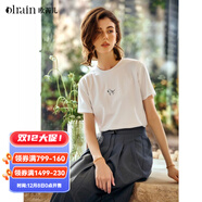 Olrain歐芮兒法式白色短袖T恤女夏季新款簡(jiǎn)約正肩顯瘦上衣 白色（馬） M