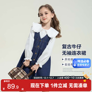 左西女童連衣裙秋裝春秋2025新款兒童牛仔裙女孩背帶裙子 牛仔色 150