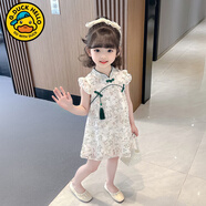 G.DUCKKIDS女童裝連衣裙夏款女寶寶衣服洋氣中國風(fēng)裙子小女孩流蘇碎花旗袍裙 淺綠色連衣裙 100 建議2歲左右