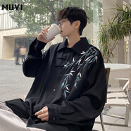 牧唯黑色25春秋夏季垂感襯衫男長(cháng)袖襯衣外套美式潮流寬松大碼青年衣服 DSA022-HC24066黑色 5XL [建議180-200斤]