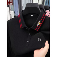 TB巴寶莉新款輕奢長(cháng)袖t恤青年刺繡時(shí)尚休閑Polo衫男 黑色 4XL 190 建議體重185-200斤