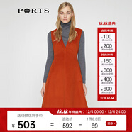 PORTS寶姿女裝 秋季新款V領(lǐng)復古無(wú)袖修身連衣裙LV9D116DWI02 銅色 6