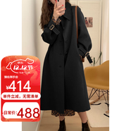QIYUN【當天發(fā)】雙面羊毛呢外套女秋冬季新款氣質(zhì)中長(cháng)款過(guò)膝呢大衣 黑色 L 【116-130斤】