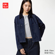 優(yōu)衣庫女裝休閑拉鏈短茄克/外套巴恩風(fēng)翻領(lǐng)時(shí)尚夾克 新款479208 69 藏青色(深牛仔色) S /155/80A