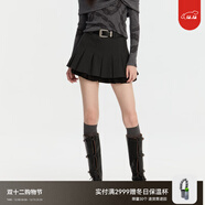 RE'VAN芮范新品【林允同款】設計師俏皮感荷葉邊百褶裙RM91501059 深灰色 L /40