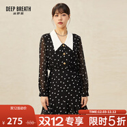 深呼吸DEEP BREATH女裝復古法式波點(diǎn)高腰雪紡連衣裙8500116 黑 S (2碼)