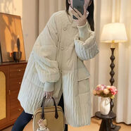 韓系百搭氣質(zhì)時(shí)尚個(gè)性中長(cháng)款棉衣外套2025新款寬松韓版保暖棉服冬 米白色 M （建議85-105斤）