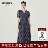 深呼吸DEEP BREATH女裝法式V領(lǐng)網(wǎng)紗彈力松緊腰印花連衣裙A500294 藍白 2XL (6)
