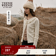 Teenie Weenie小熊女秋季挑孔蕾絲肌理氣質(zhì)時(shí)髦荷葉邊毛衣針織開(kāi)衫 燕麥色 S (160)