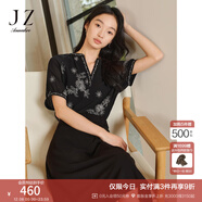 玖姿·安娜蔻優(yōu)雅民族風(fēng)減齡撞色繡花寬松小衫雪紡上衣夏款 花黑-第二批KWFX80315 M