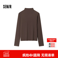 森馬（Semir）長(cháng)袖t恤女短款半高領(lǐng)薄絨輕暖打底衫2024冬新款純色修身抓絨內搭 深咖啡50954 2XL