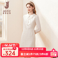 經(jīng)典故事（JANE STORY）2024新款名媛小香風(fēng)連衣裙女秋季氣質(zhì)復古法式雪紡假兩件呢子裙 U03杏色 2XL