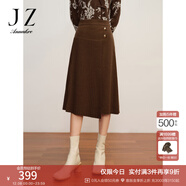 玖姿·安娜蔻法式復古松緊羊毛褶皺半身裙腰裙女冬款 咖啡 S