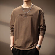 AEMAPE高端潮牌立體字母壓花長(cháng)袖T恤男秋季新款純棉簡(jiǎn)約寬松落肩袖上衣 咖啡色 M 適合110-130斤