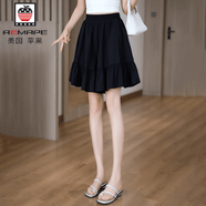 AEMAPE短裙褲女2025夏薄款寬松顯瘦闊腿高腰荷葉邊時(shí)尚半身休閑a字短褲 黑色 L[建議110-120斤] 均碼