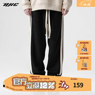 BJHG【2.0】 不計后果春秋環(huán)保麂皮絨串標拼接休閑褲子男潮流直筒長(cháng)褲 黑色 XL (140-160斤）