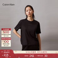 Calvin Klein運動(dòng)【吸濕】春夏女士字母織帶ck訓練跑步健身寬松短袖T恤上衣 001-太空黑 L