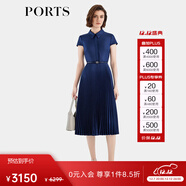 PORTS女裝秋冬新款襯衫領(lǐng)拼接百褶連衣裙ALT8D024NWP046 丈青 XS 