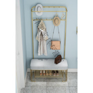 拾花韻鞋柜掛衣架一體北歐風(fēng)格多功能換鞋凳衣帽架 福州市落地鋼木結構 D款金架子灰坐墊長(cháng)100cm不帶鏡